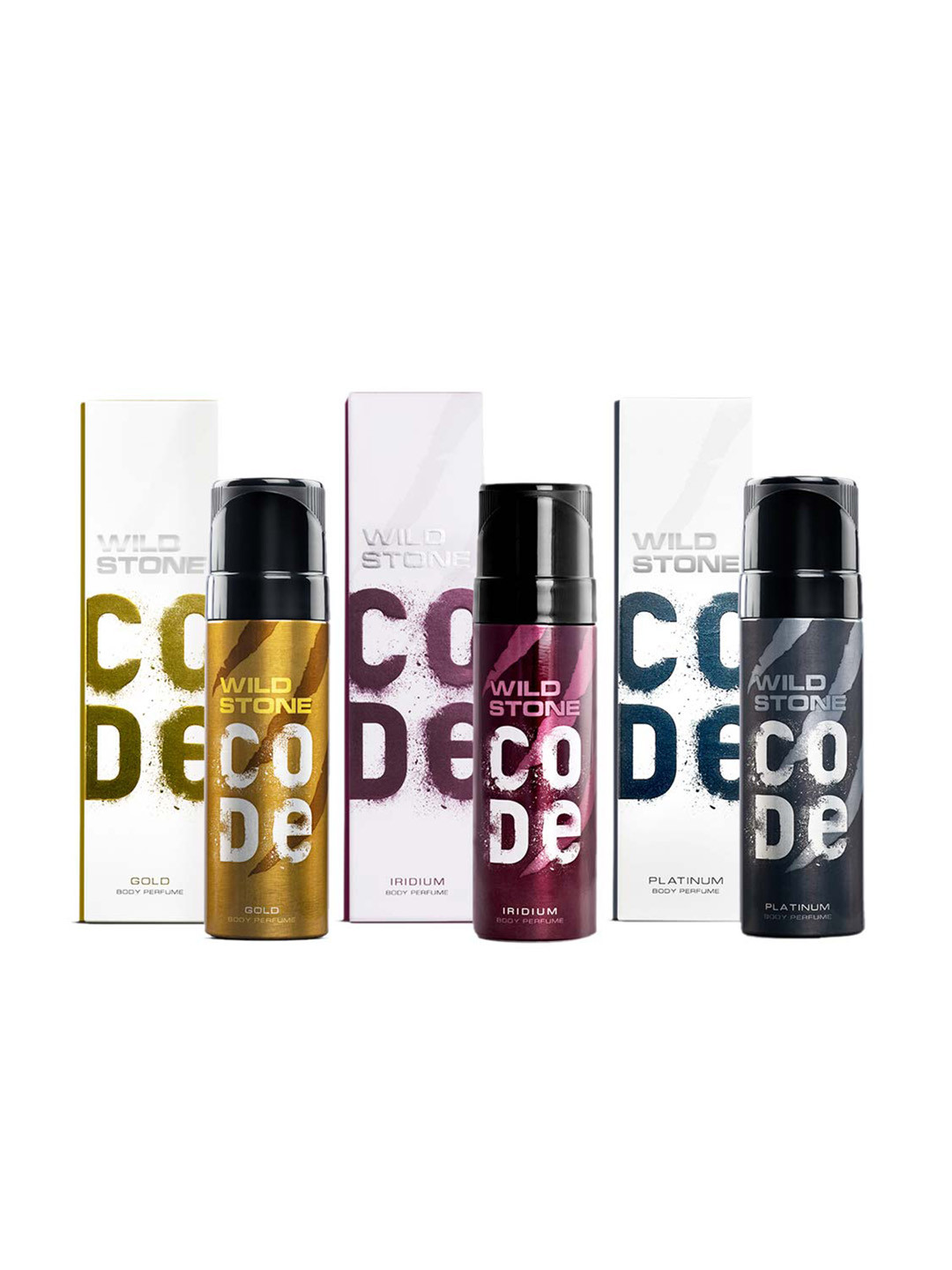 Wild stone code  Men Set of 3 Code Long Lasting Deodorant 150 ml each - Gold+Platinum+Iridium