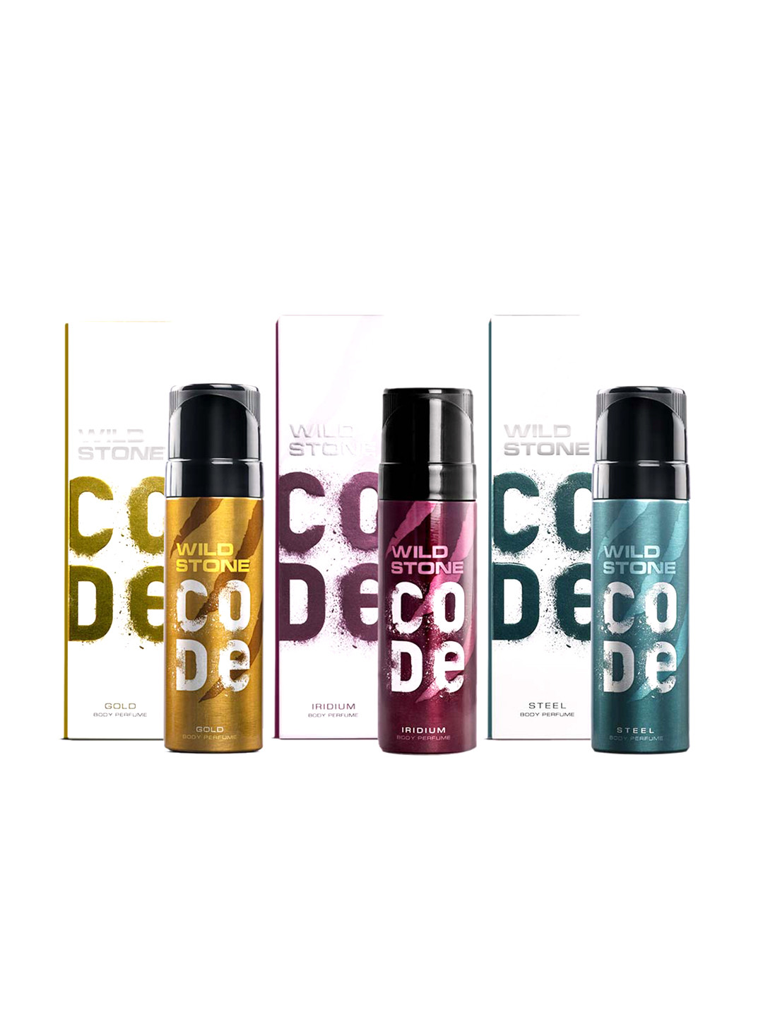 Wild stone code  Men Set of 3 Code Long Lasting Body Deodorant 150 ml each - Iridium+Gold+Steel