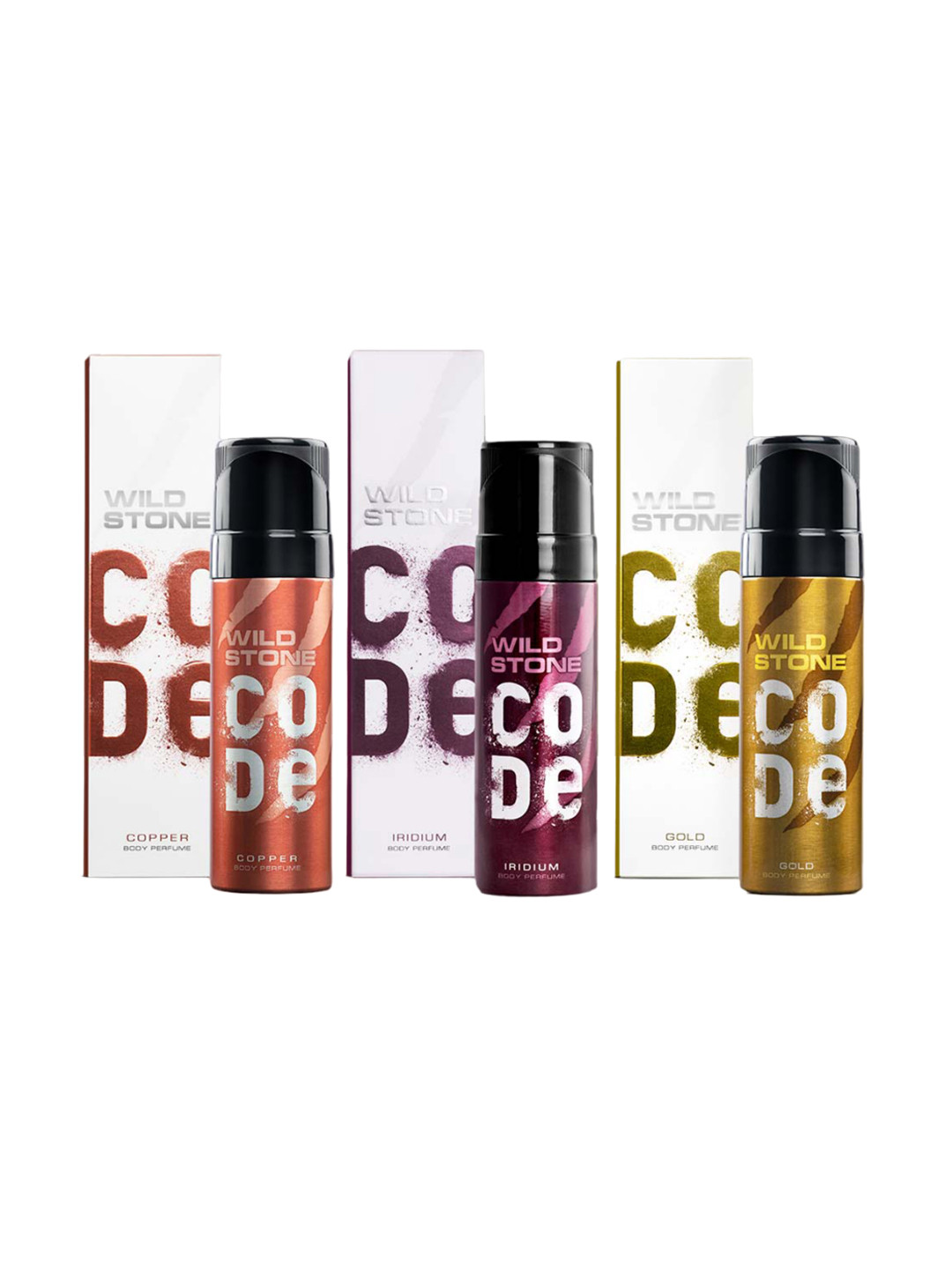 Wild stone code  Men Set of 3 Code Long Lasting Body Deodorant 150 ml each - Gold+Copper+Iridium