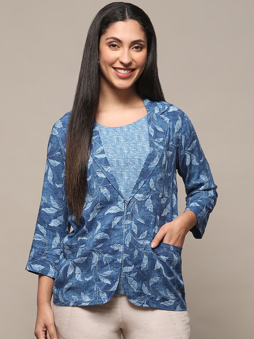 Biba Floral Printed Lapel Collar Tailored Jacket With Inner