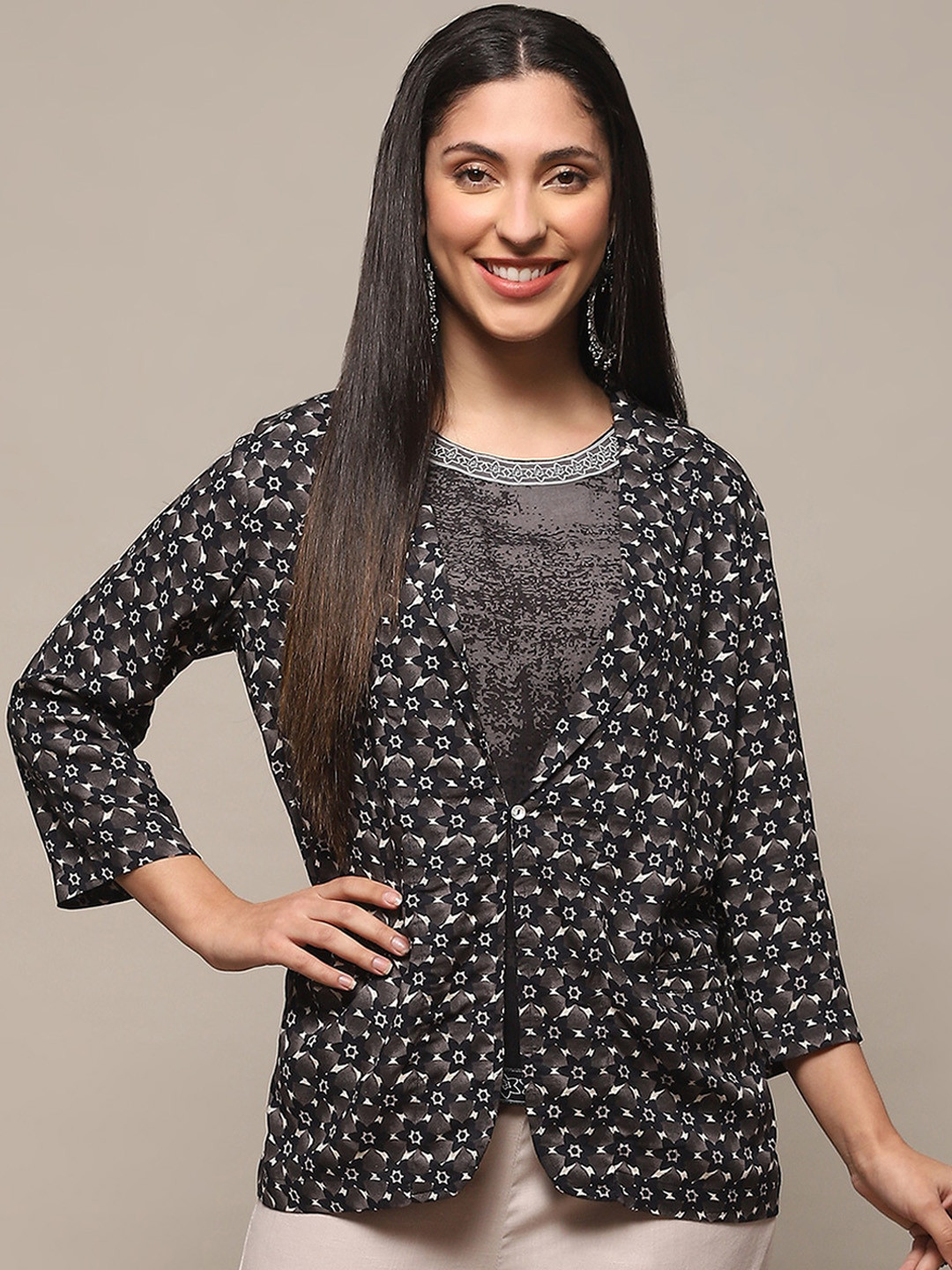 Biba Floral Printed Lapel Collar Tailored Jacket With Inner