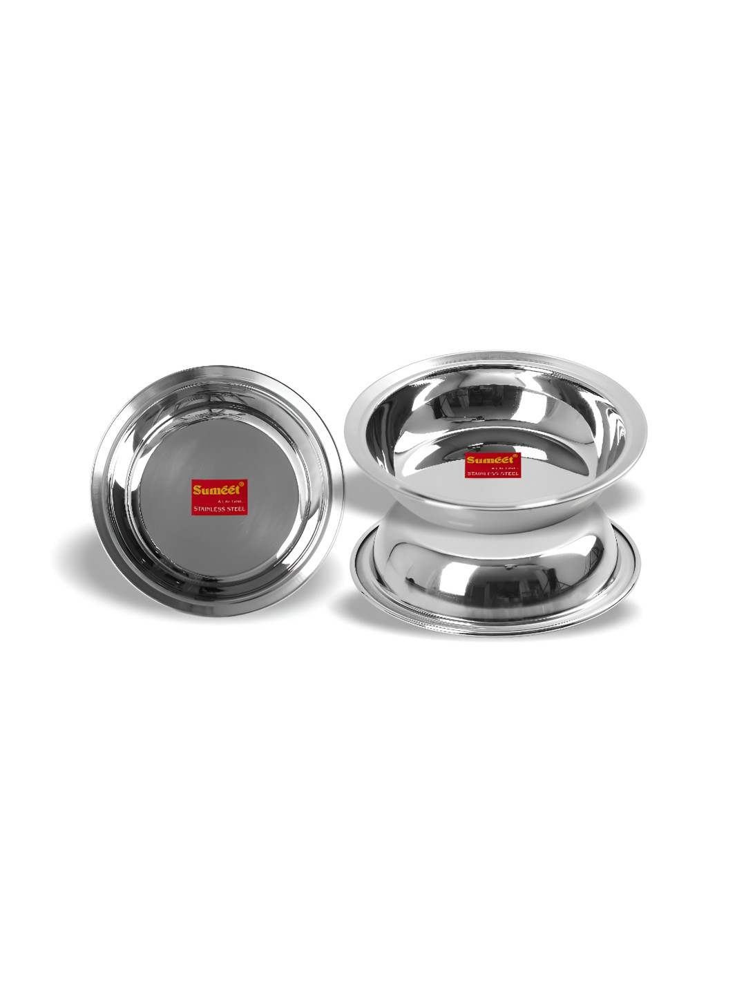 Sumeet Steel 3Pcs Stainless Steel Dishwasher Safe Serving Plates