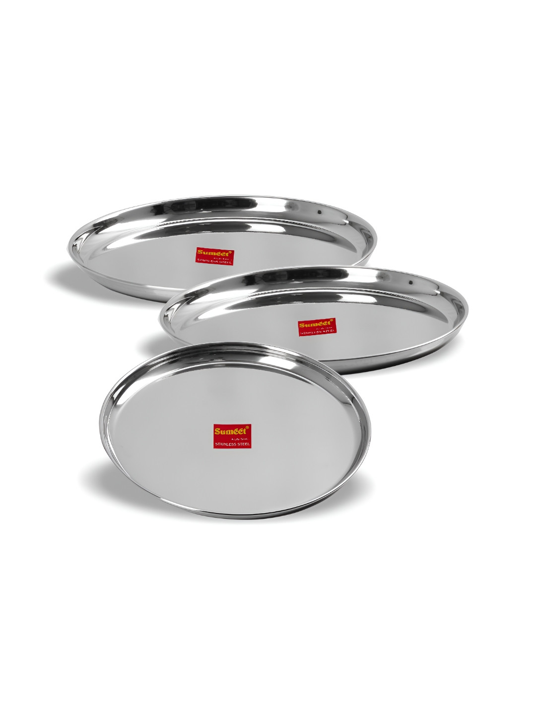 Sumeet Steel 3 Pieces Smooth Surface Serving Plates