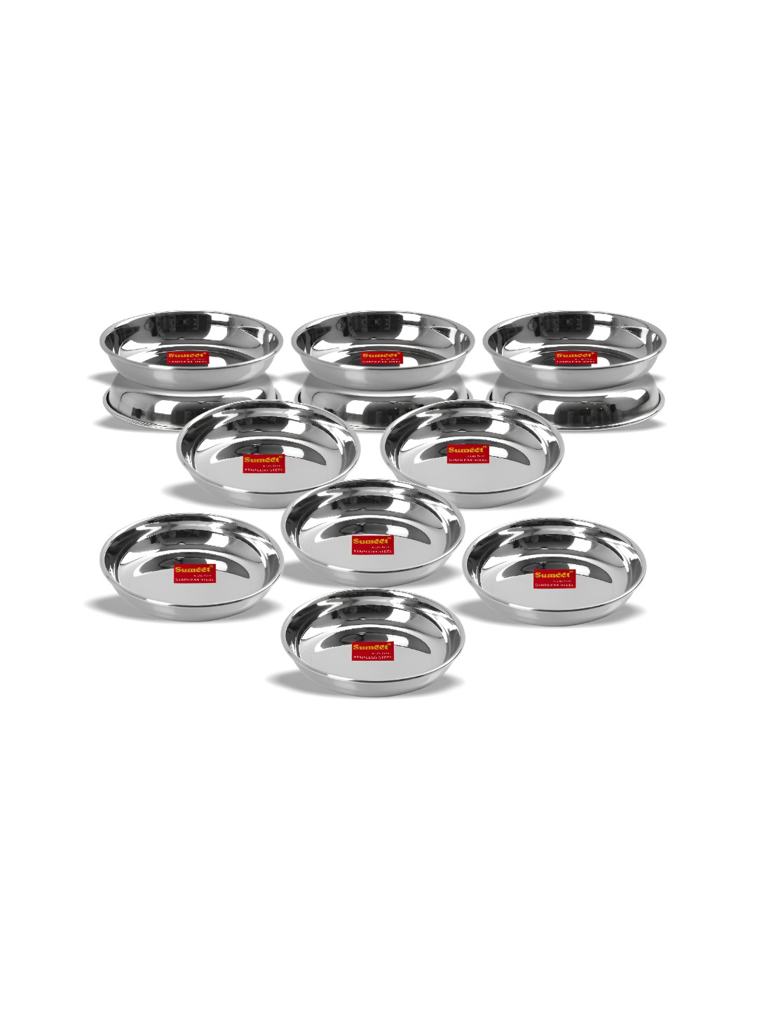 Sumeet Silver toned 12 Pcs Stainless Steel Smooth Surface Plates 300 ml