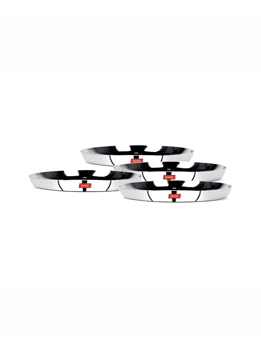 Sumeet Silver toned 4 Pieces Stainless Steel Smooth Surface Plates 800 ml