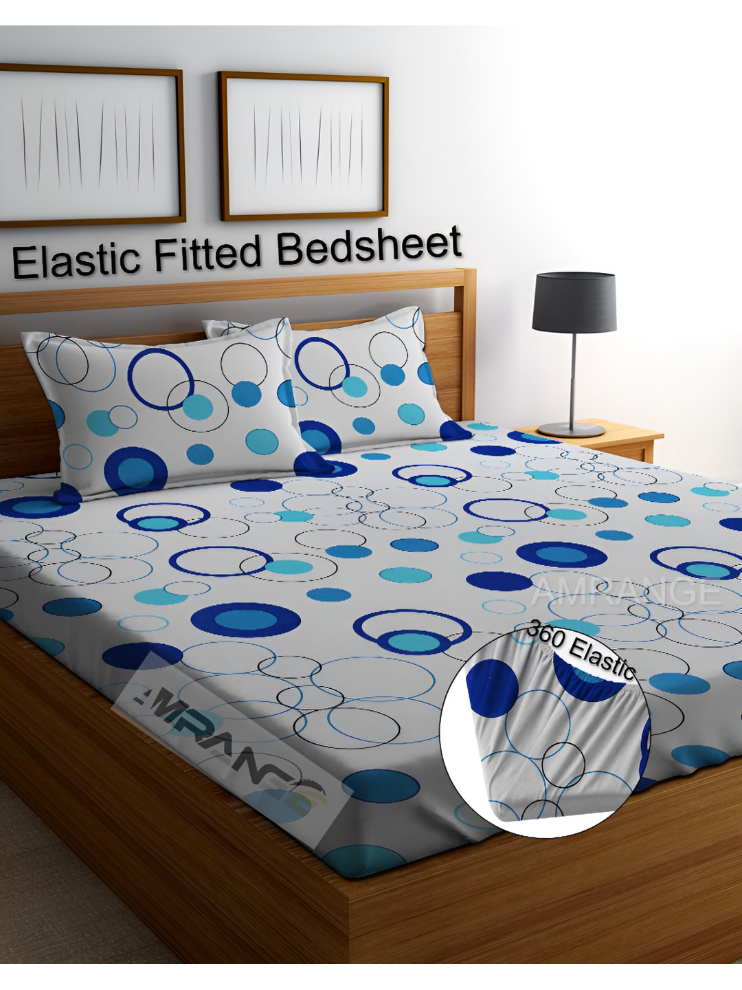 AMRANGE Supersoft Grey Geometric Microfiber 180 TC Fitted King Fine Bedsheet with 2 Pillow Covers-59 x 87 inches