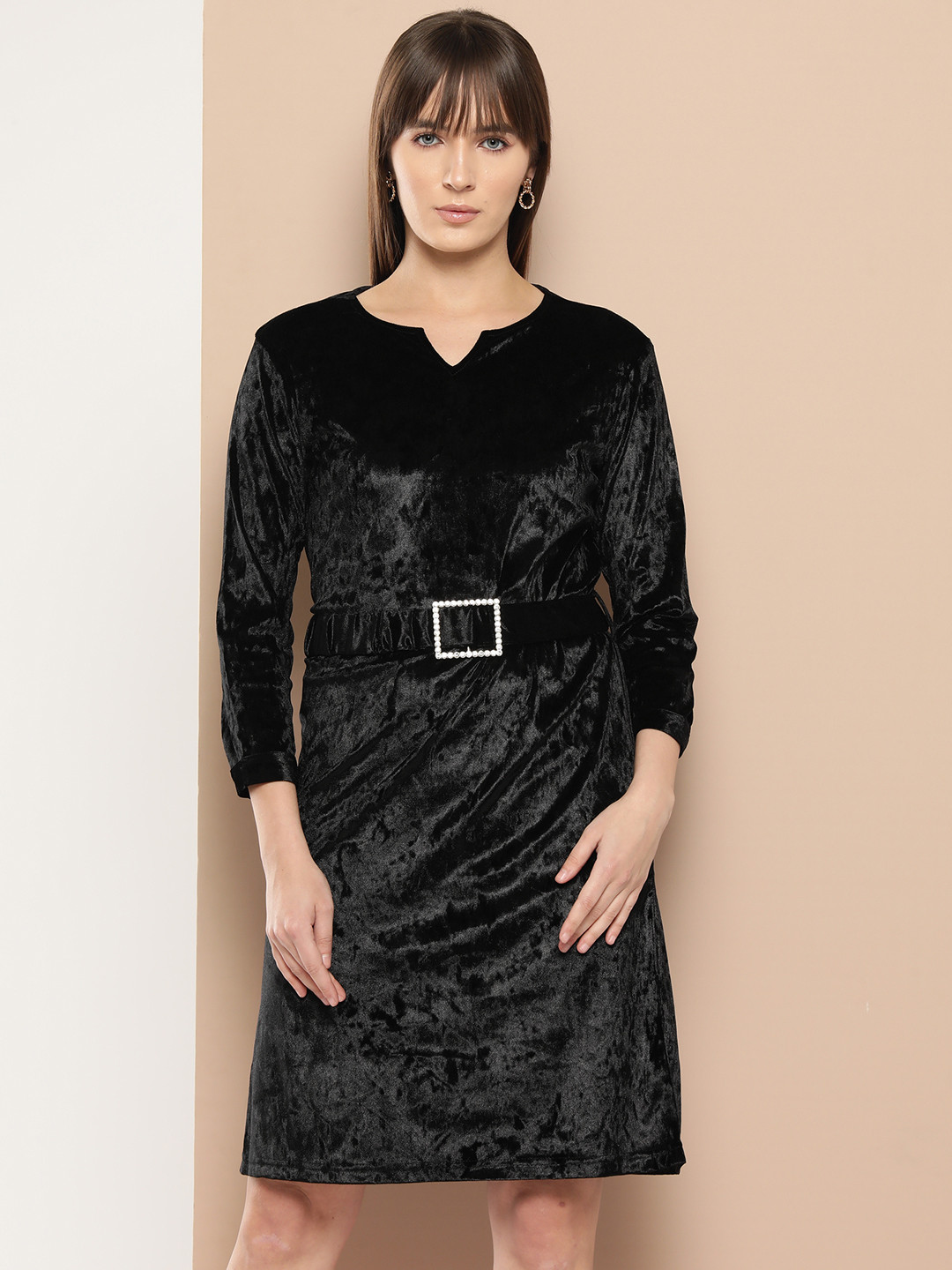 Chemistry Velvet A-Line Dress with Belt