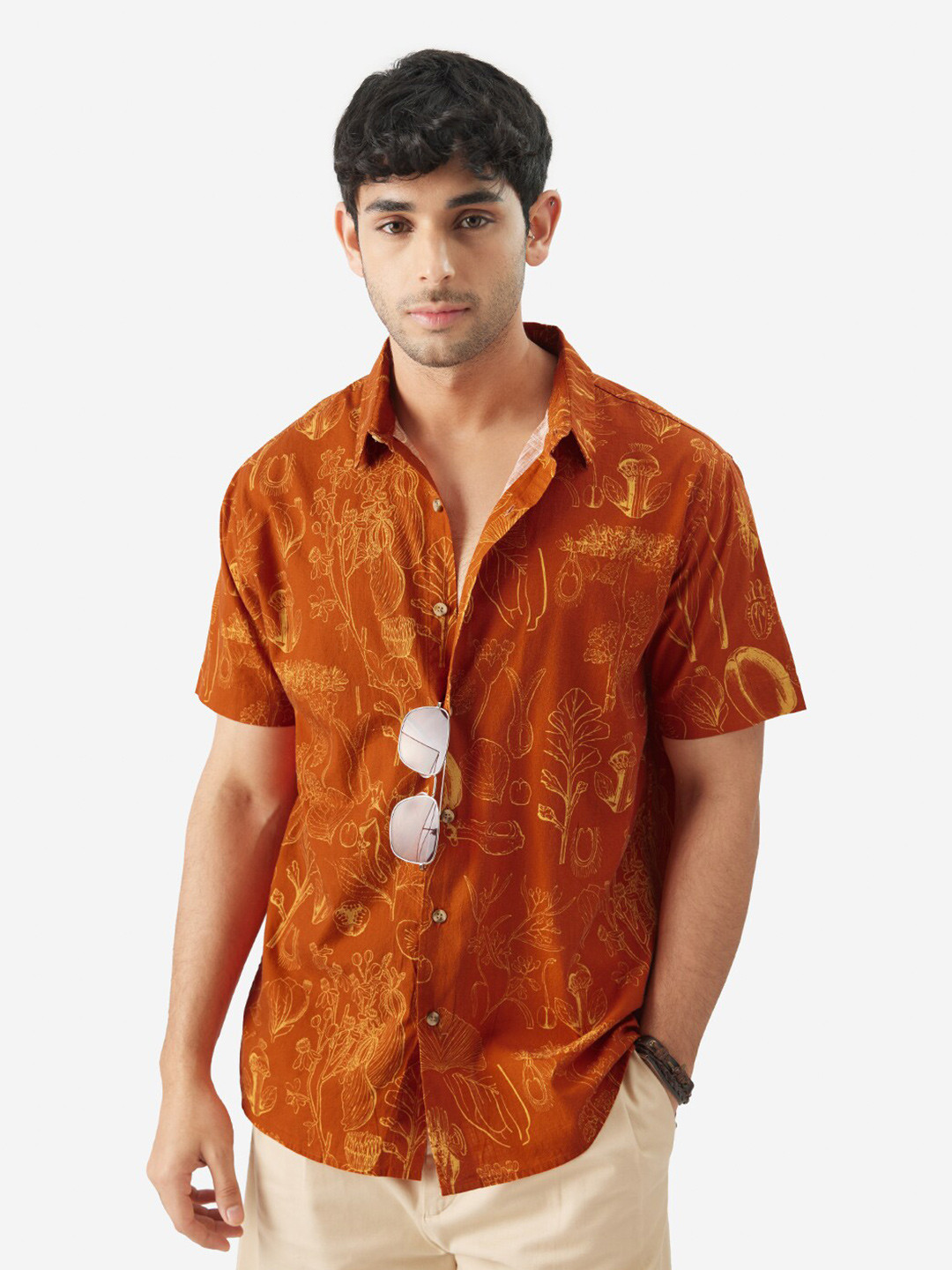 The Souled Store Men Tropical Beat Orange Regular Fit Shirt