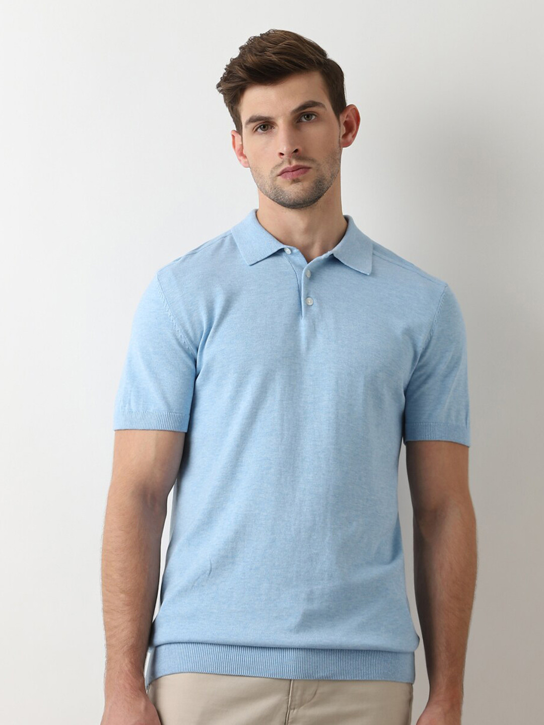 SELECTED Knit Polo Collar Pure Cotton T-shirt