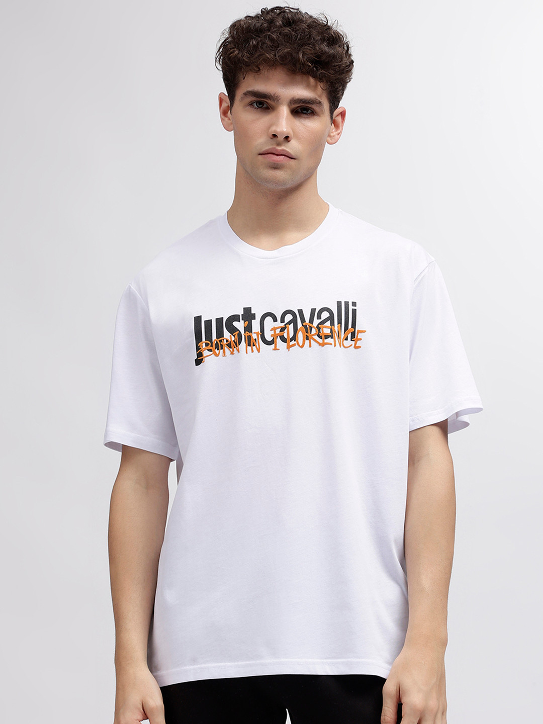 Just Cavalli Men V-Neck Applique T-shirt