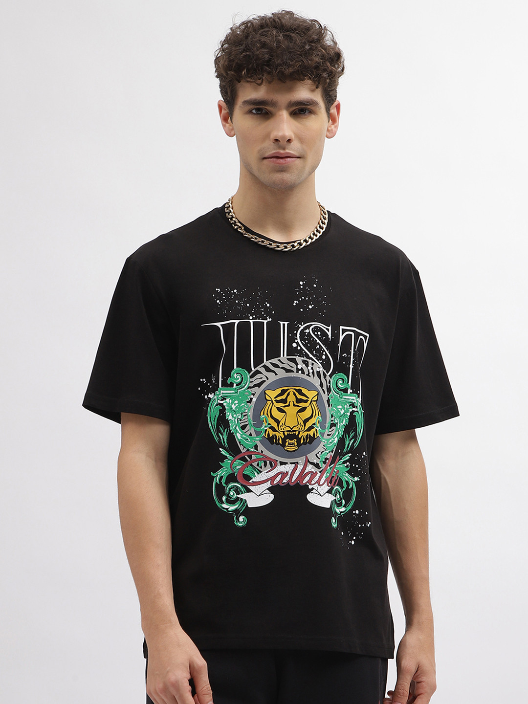Just Cavalli Men Printed V-Neck T-shirt