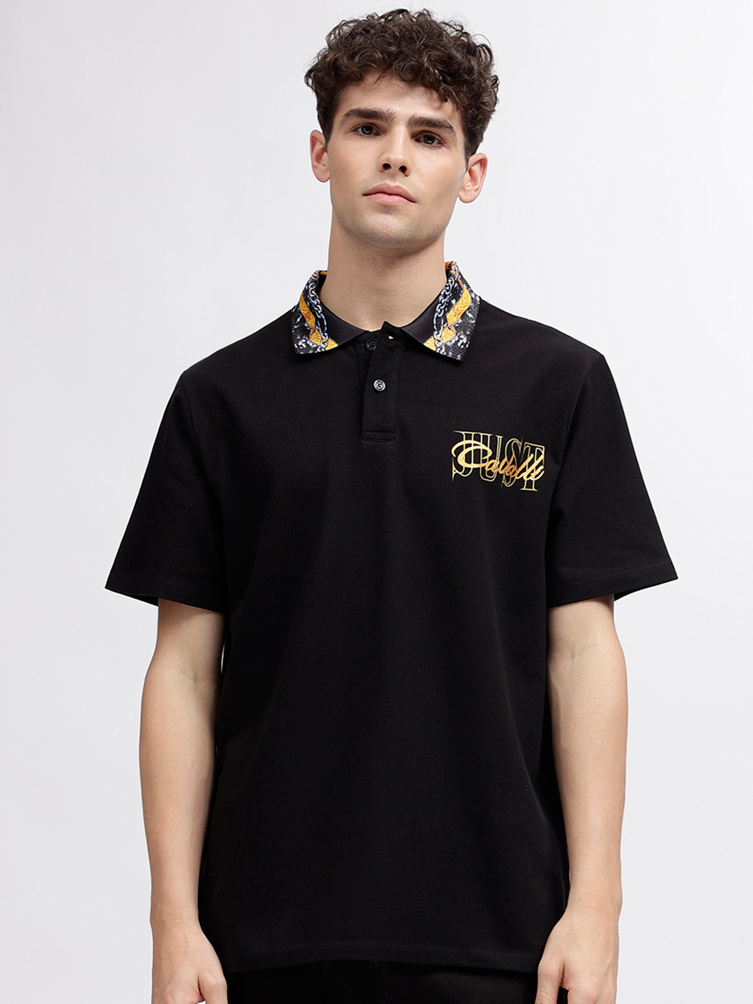 Just Cavalli Men V-Neck Applique T-shirt