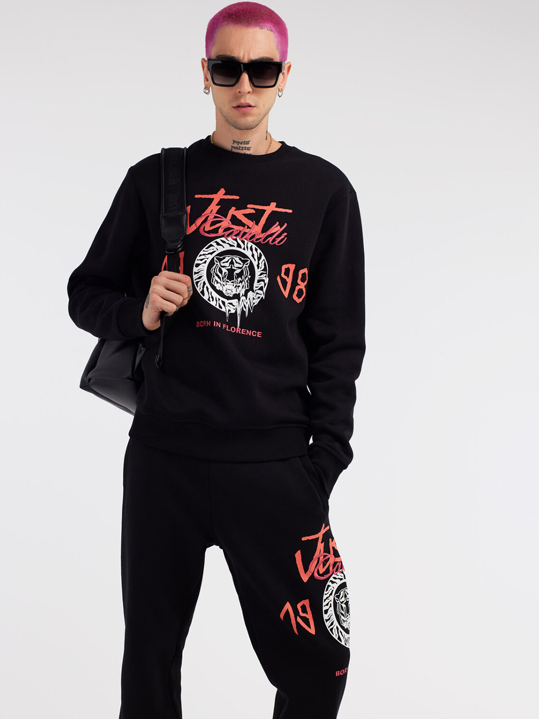 Just Cavalli Men Printed Pure Cotton Joggers