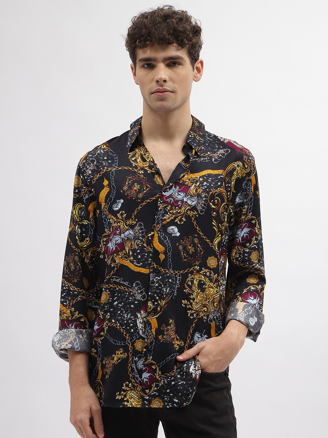 Just Cavalli Men Floral Opaque Printed Casual Shirt