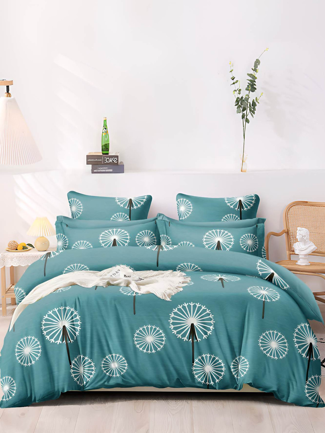 Bajo's Satin Blue Floral Cotton 350 TC King Superfine Bedsheet with 2 Pillow Covers-108 x 108 inches