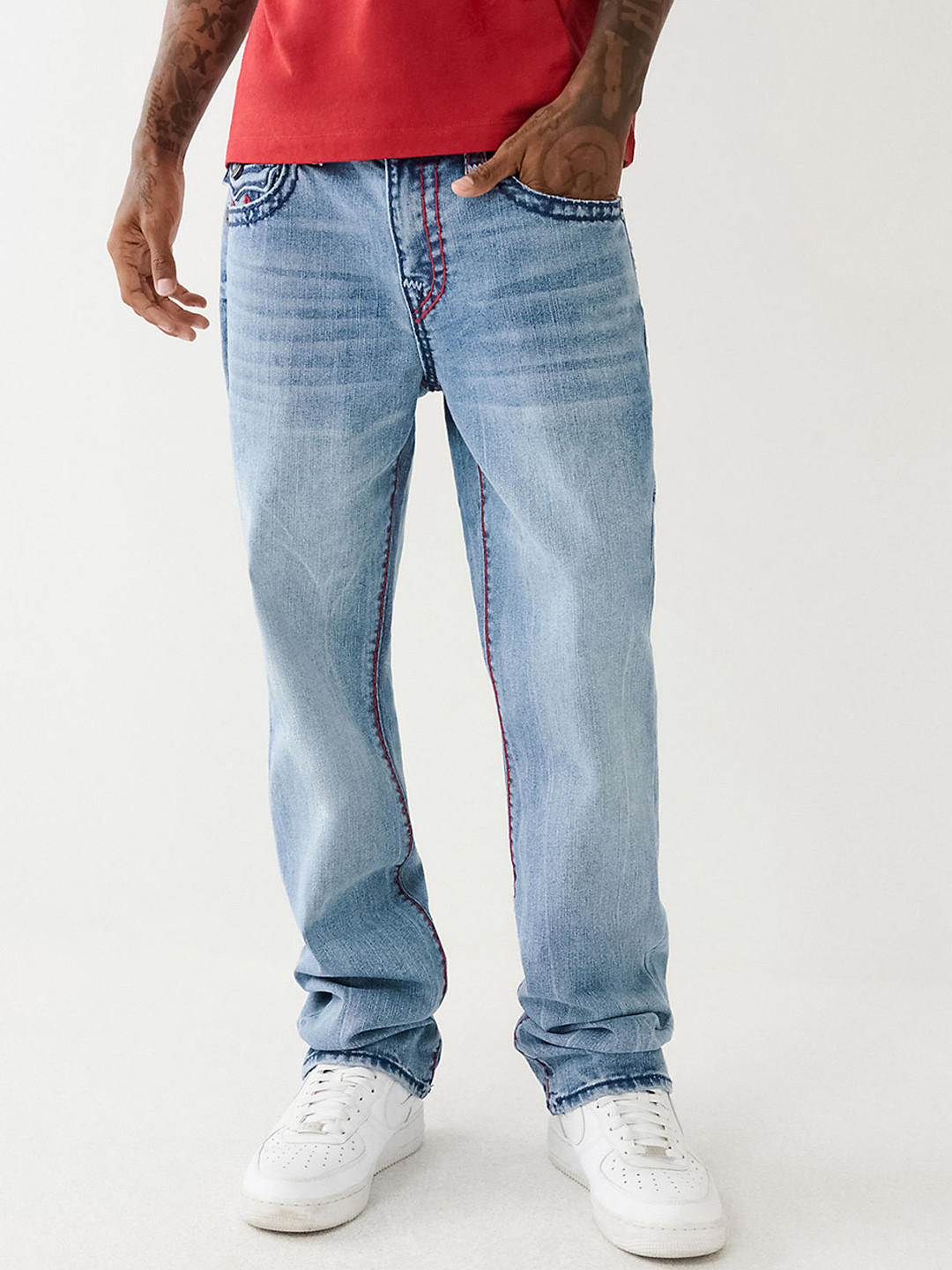 True Religion Men Super T Ricky Straight Fit Light Fade Stretchable Jeans