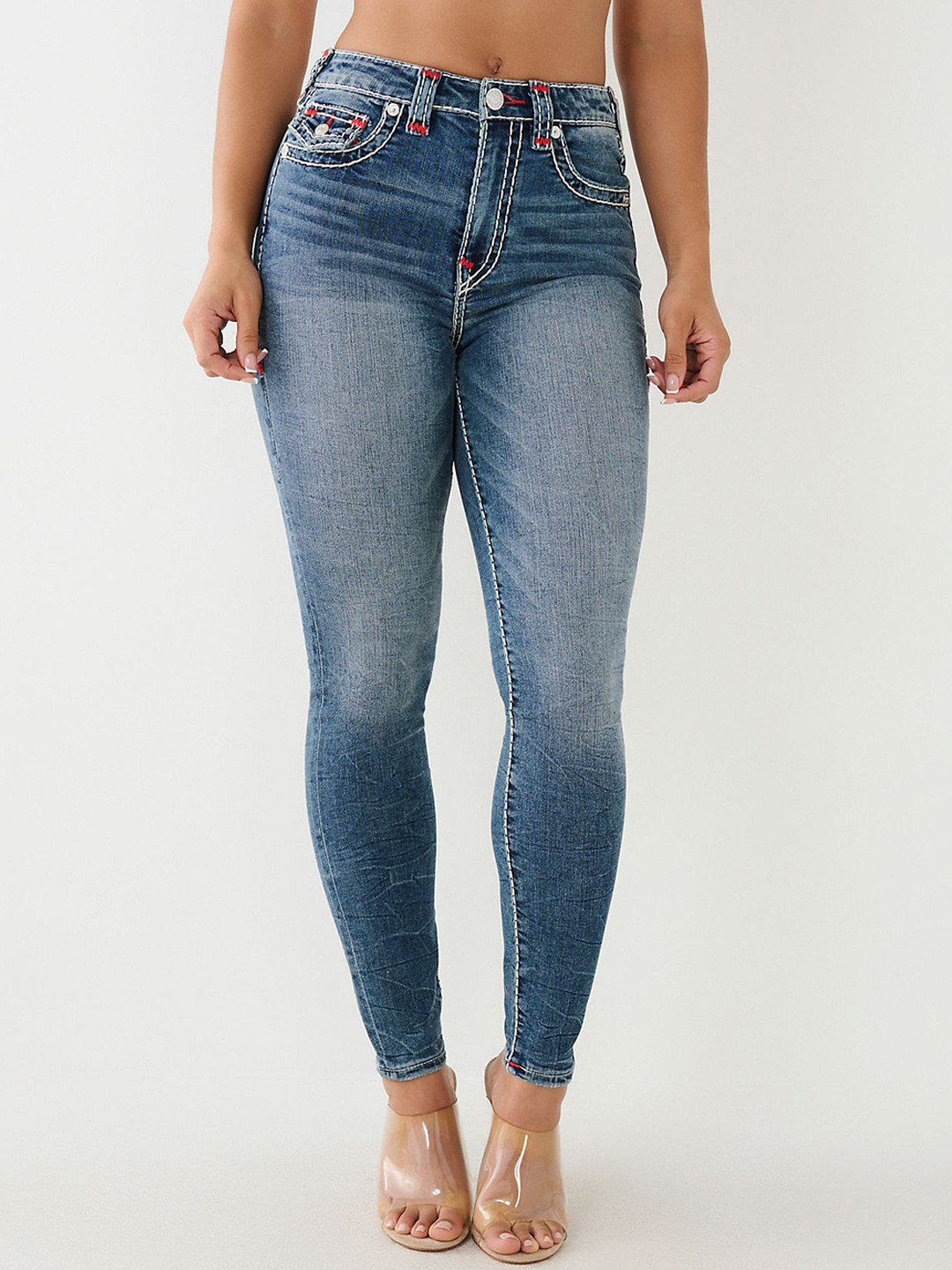 True Religion Women Super T Jennie Skinny Fit High-Rise Heavy Fade Stretchable Jeans