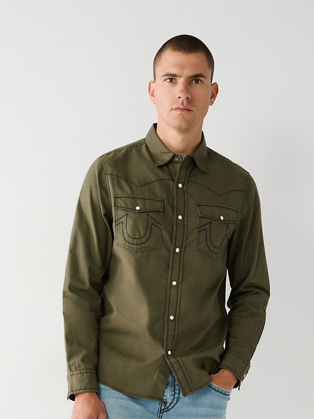 True Religion Long Sleeves Regular Fit Cotton Opaque Casual Shirt