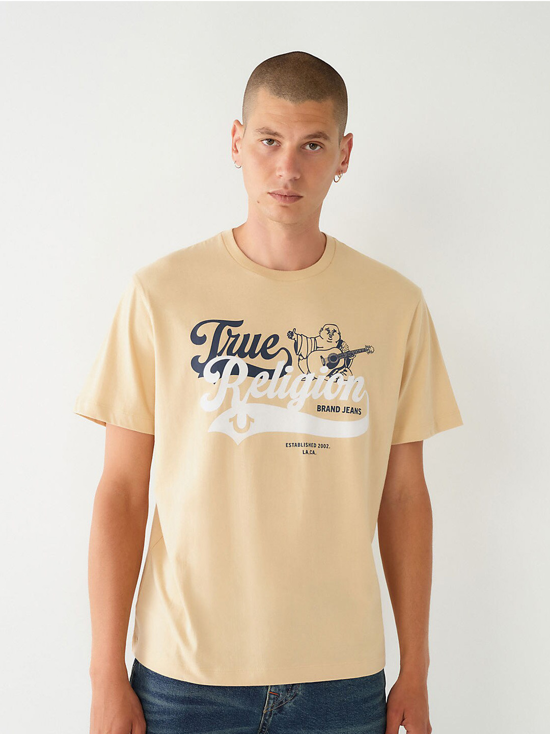 True Religion Round Neck Short Sleeves Typography Printed Cotton T-shirt