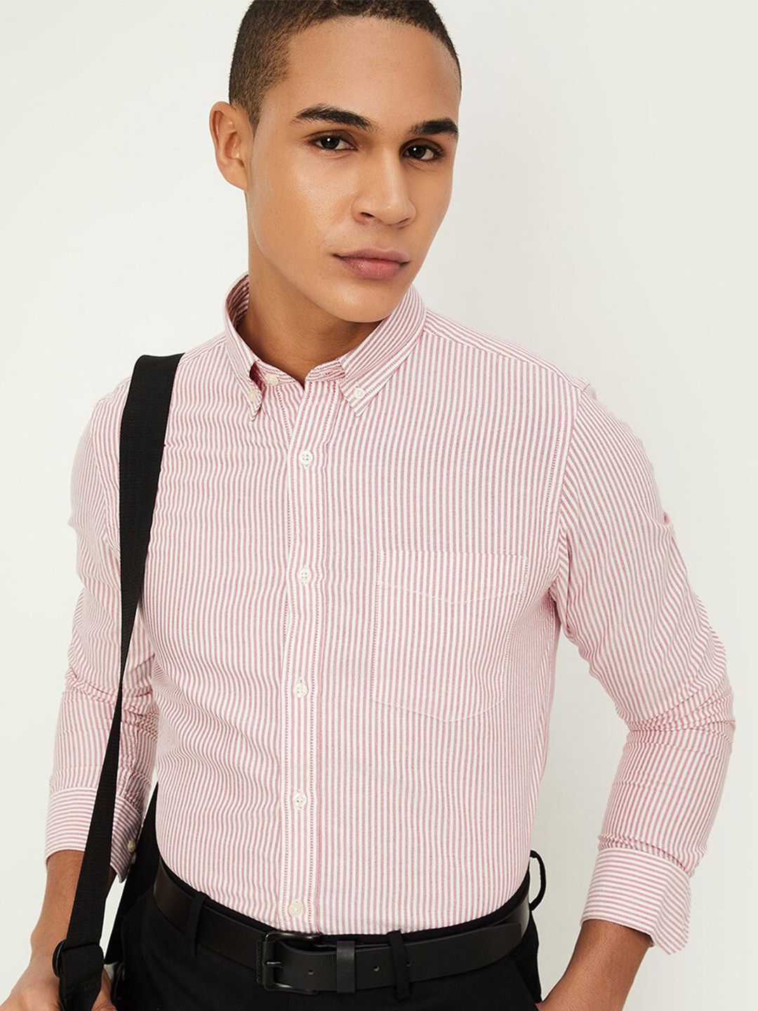 max Button-Down Collar Vertical Stripes Cotton Casual Shirt