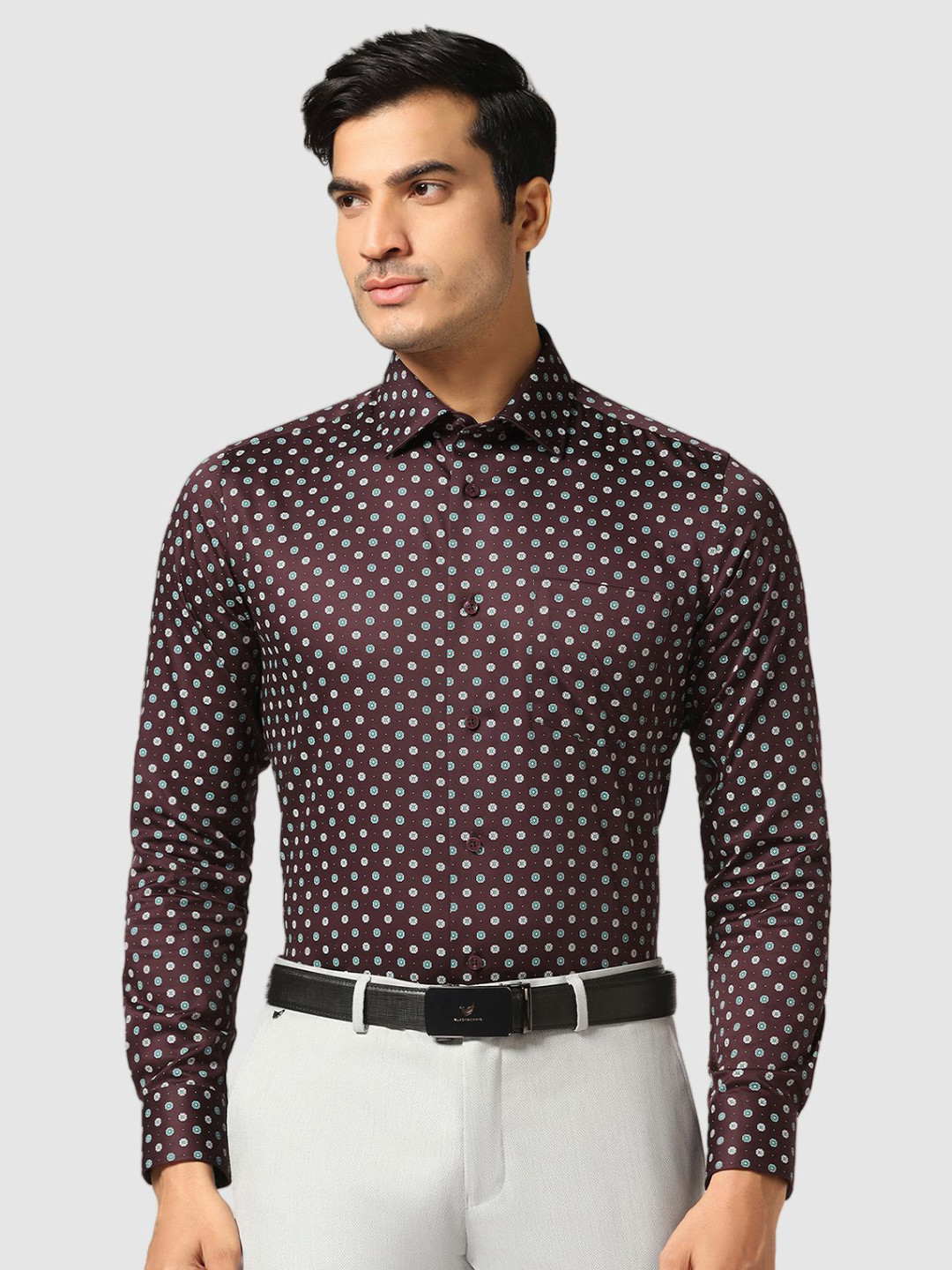Blackberrys Men's Maroon Printed Formal Slim Fit Wrinkle-Resistant Shirt