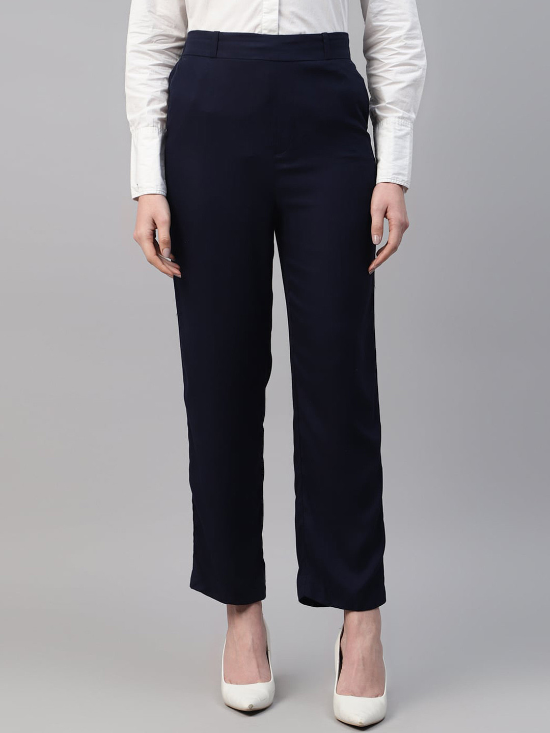 English Navy Women Slim Fit High-Rise Trousers