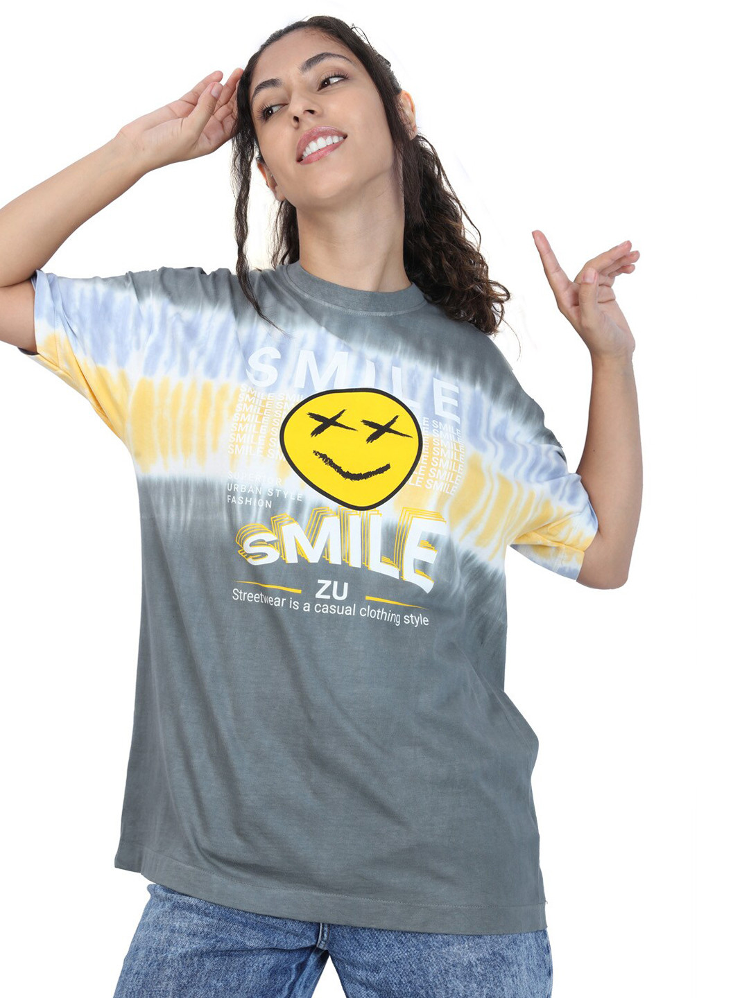 ZU Tie and Dye Round Neck Oversized Cotton T-shirt