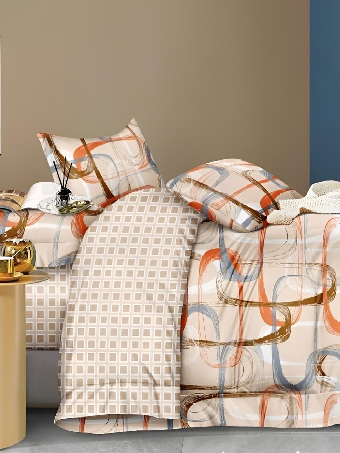 Laying Style Beige Abstract Printed Duvet Cover