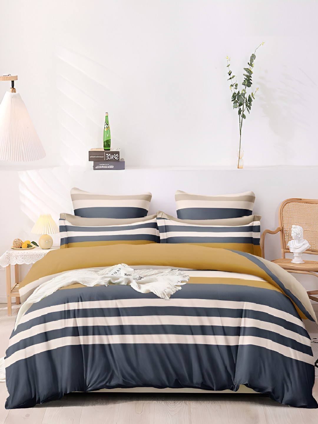 Laying Style White & Grey Striped King Duvet Cover