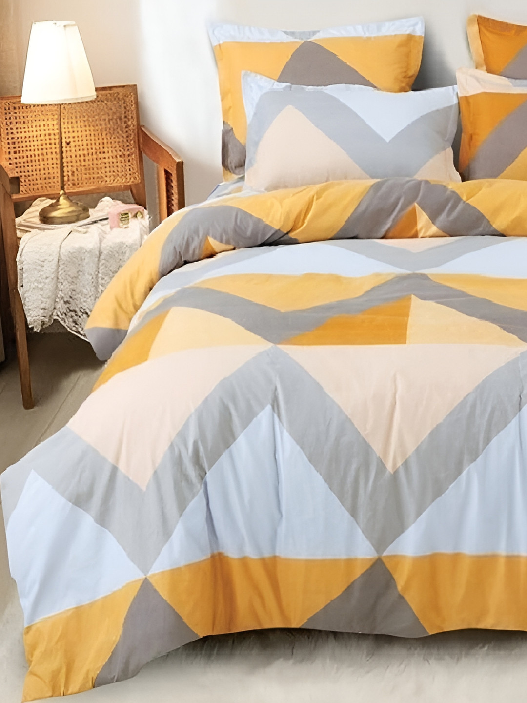 Laying Style Yellow & Blue Geometric Printed King Duvet Cover