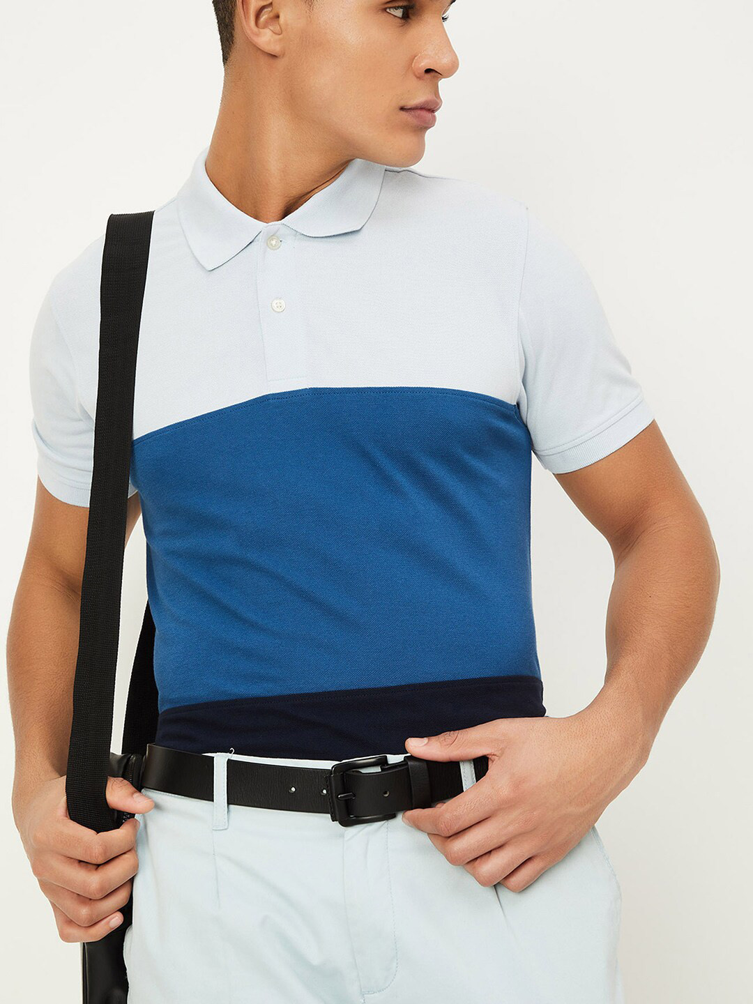 max Colourblocked Polo Collar Cotton T-shirt