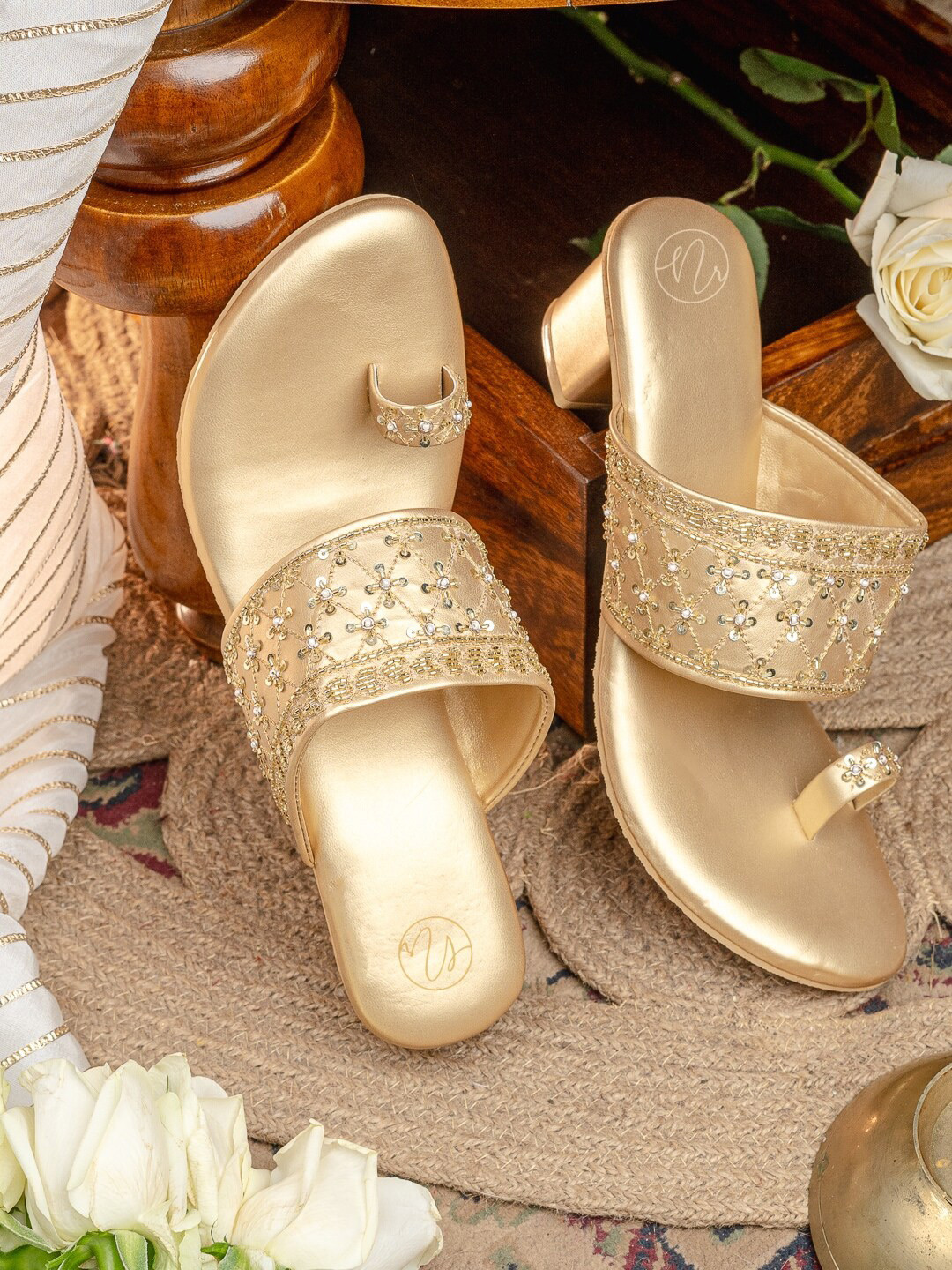 NR By Nidhi Rathi Embellished One Toe Block Heels