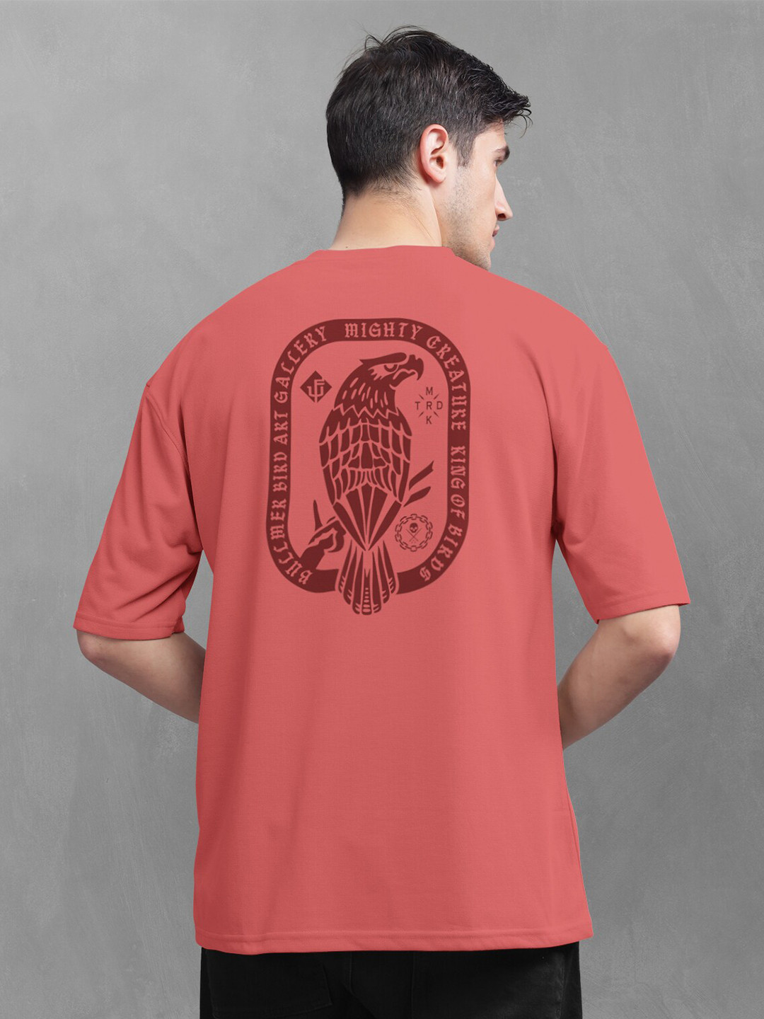 BULLMER Graphic Printed Round Neck Drop-Shoulder Sleeves Oversized Cotton T-shirt