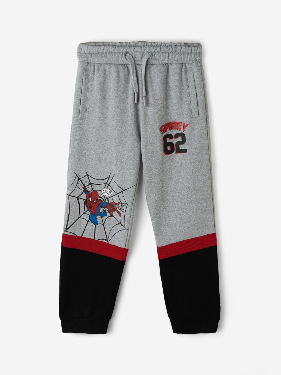 The Souled Store Boys Grey Spider Man Printed Pure Cotton Joggers