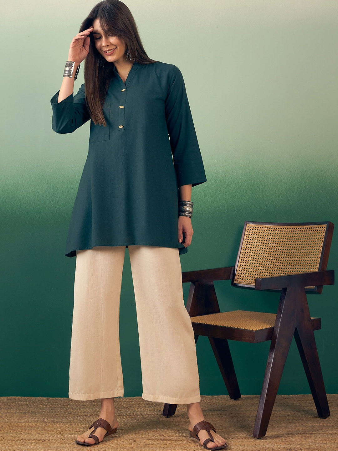 InWeave Regular Pure Cotton Fusion Kurti with Palazzos