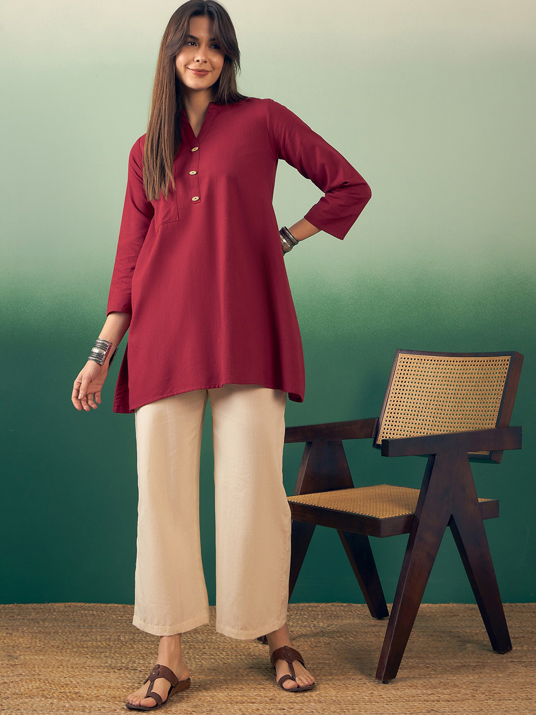 InWeave Regular Pure Cotton Fusion Kurti With Palazzos