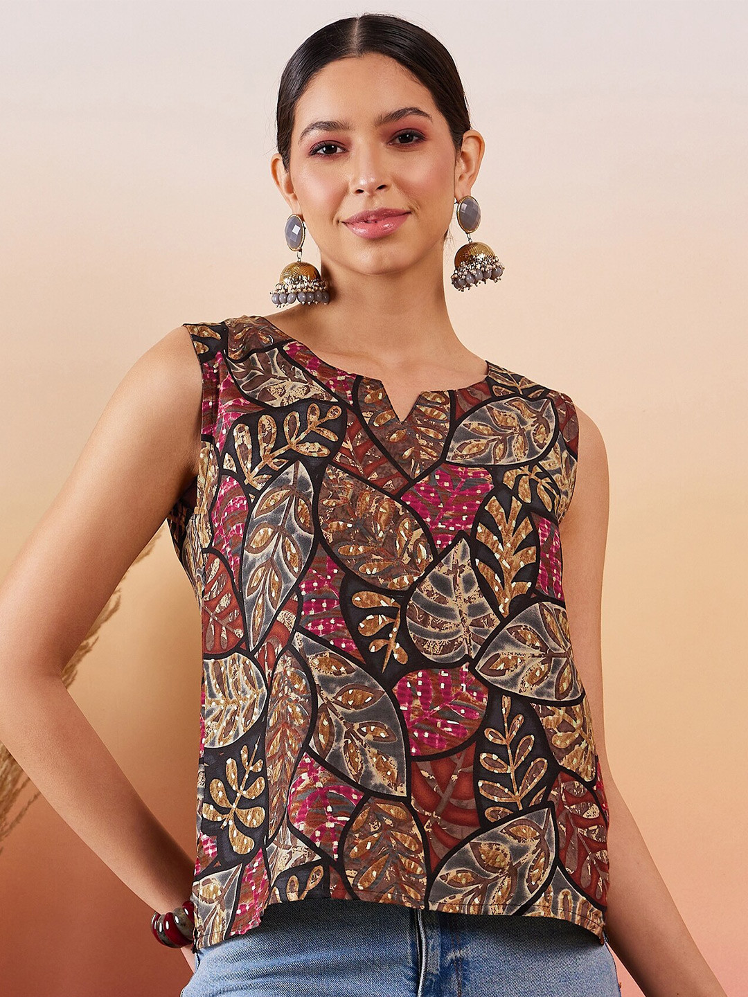 InWeave Floral Print Notch Neck Top