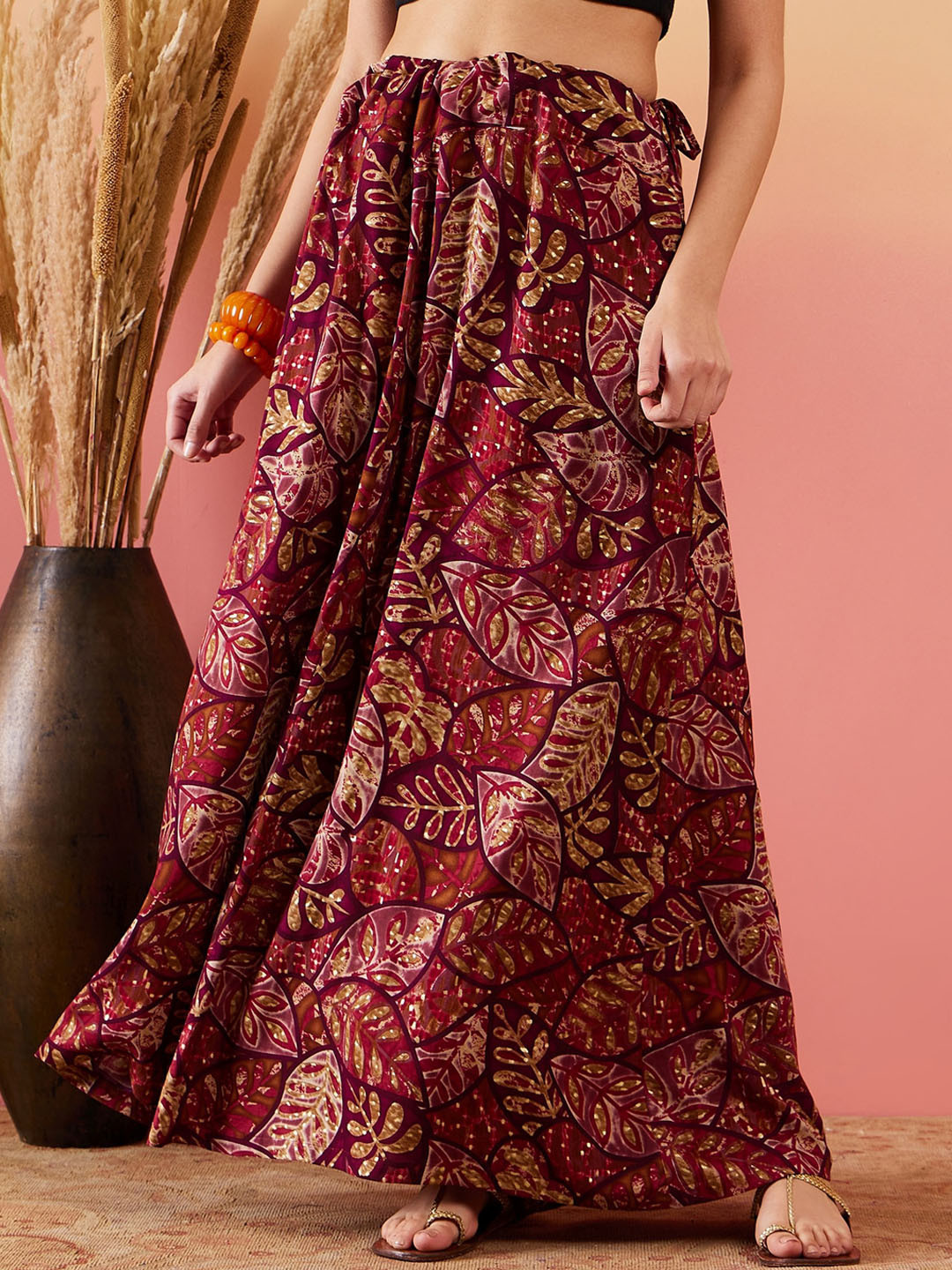 InWeave Tropical Printed Flared Mixi Skirt