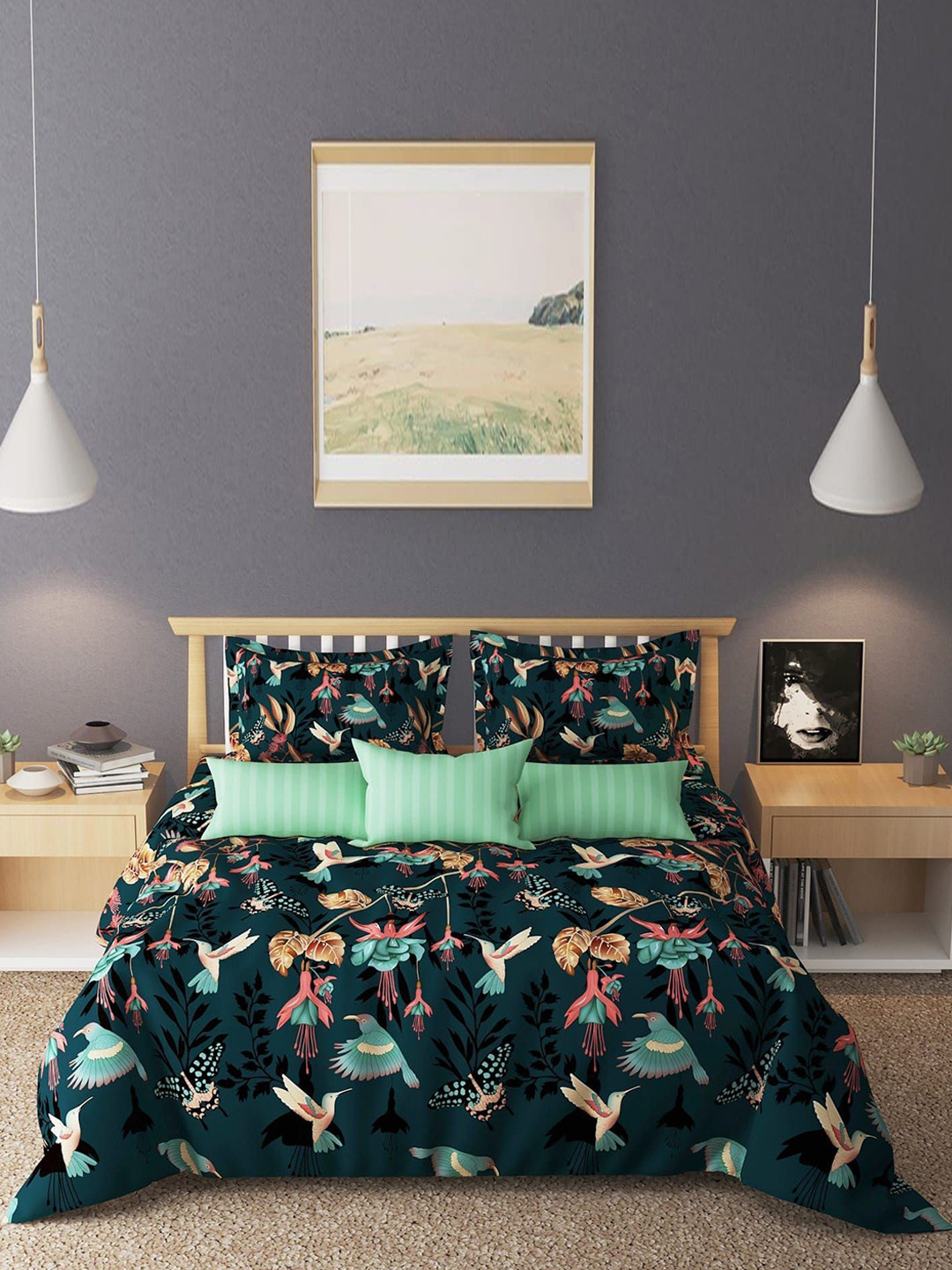 Laying Style Light Green 4 Pieces Floral Printed Single Sized Bedding Set