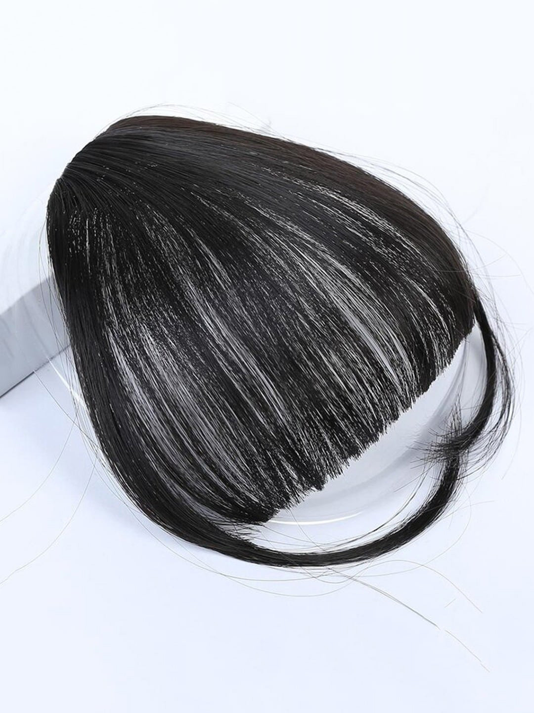 FIMBUL Human Hair Clip-On Short Air Bangs Fringe Hair Extensions - Black 08