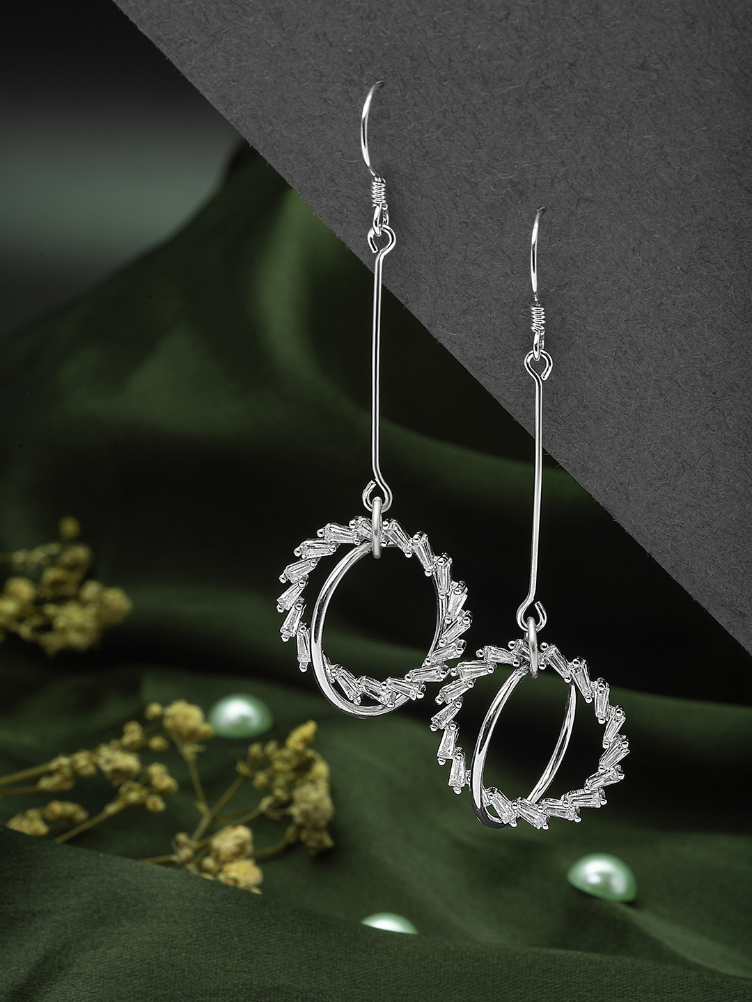 SILBERRY 925 Sterling Silver Rhodium-Plated Contemporary Drop Earrings