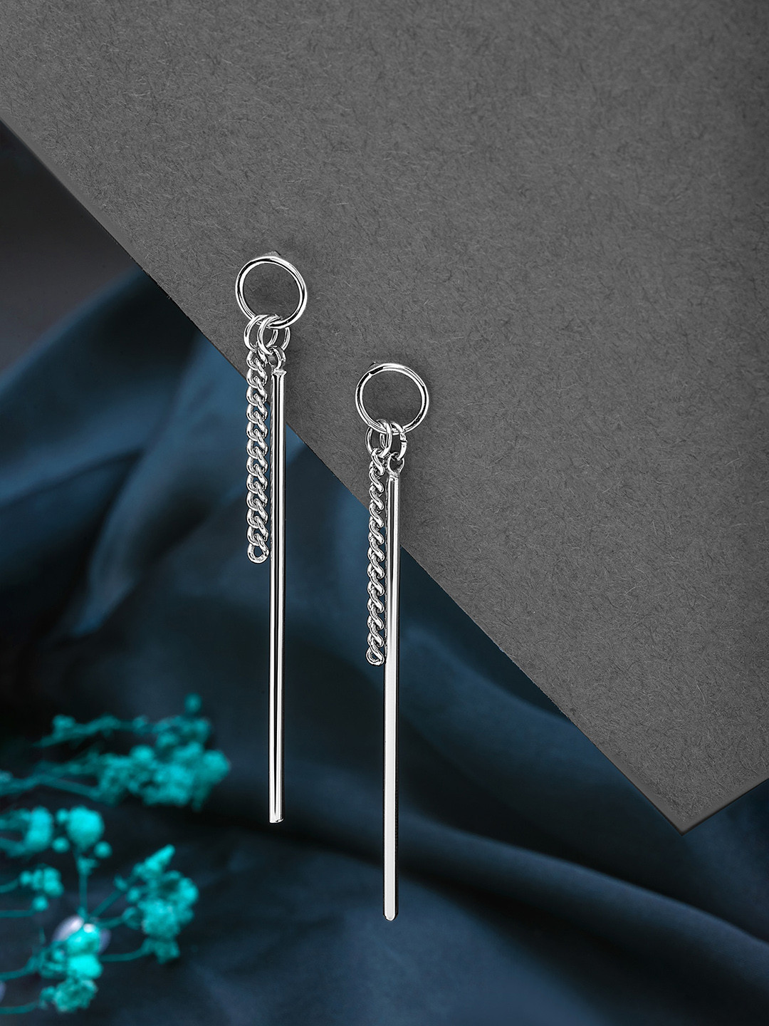 SILBERRY 925 Sterling Silver Rhodium-Plated Contemporary Drop Earrings