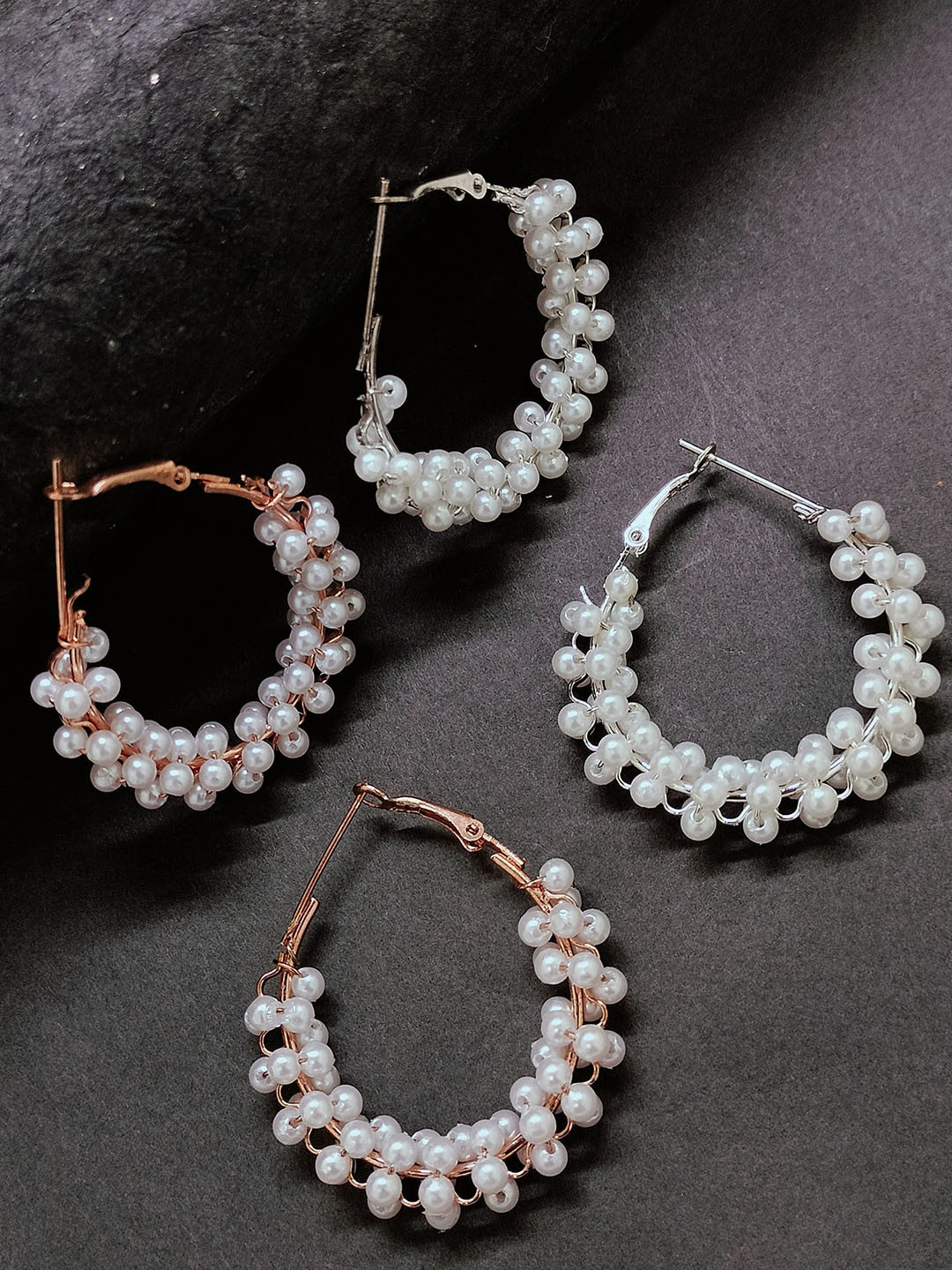 FEMMIBELLA Set of 2 Gold-Plated Beaded Circular Hoop Earrings
