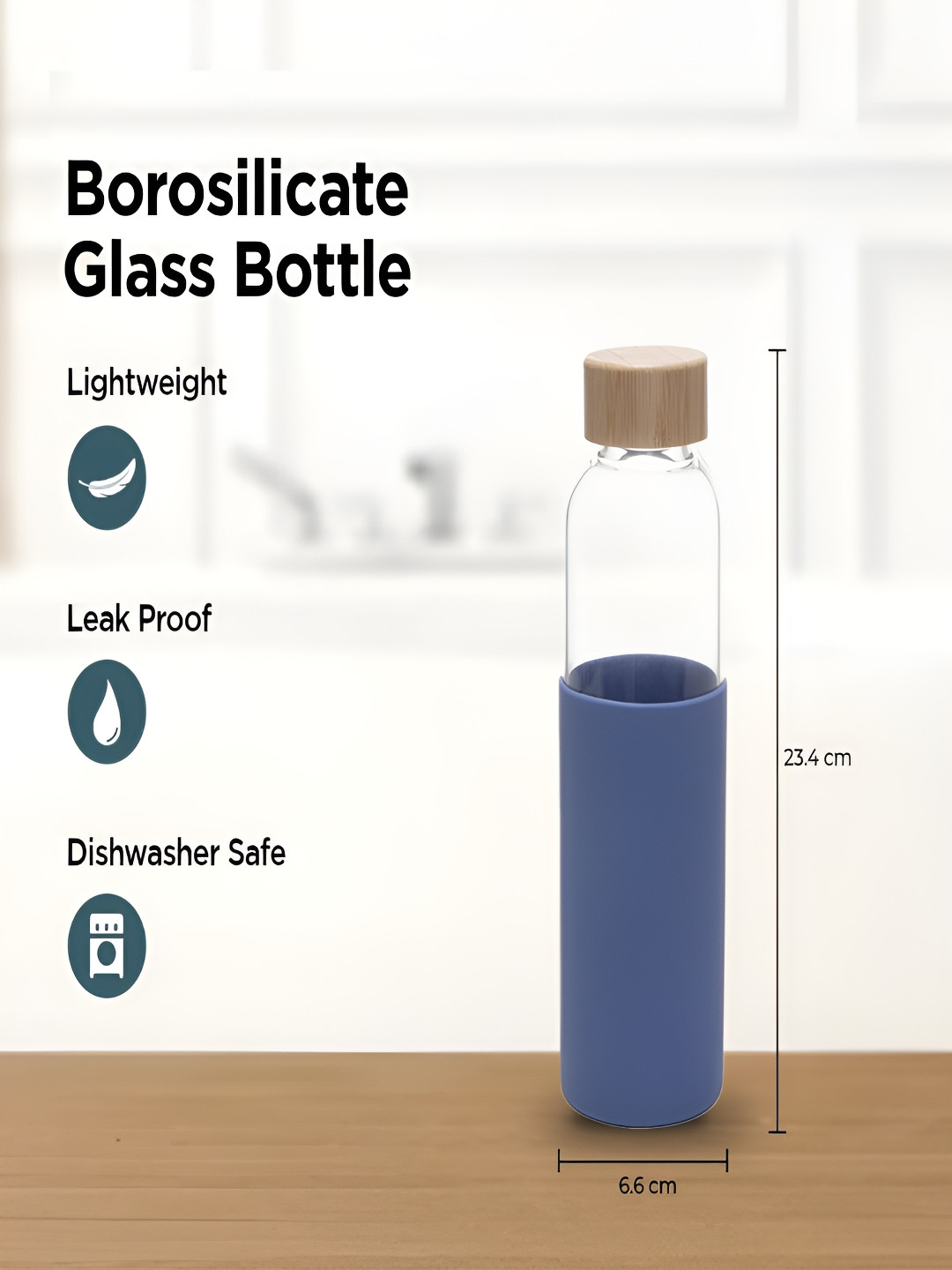 Kuber Industries Blue Solid Glass Spill Proof 3 Piece Water Bottle - 550ml