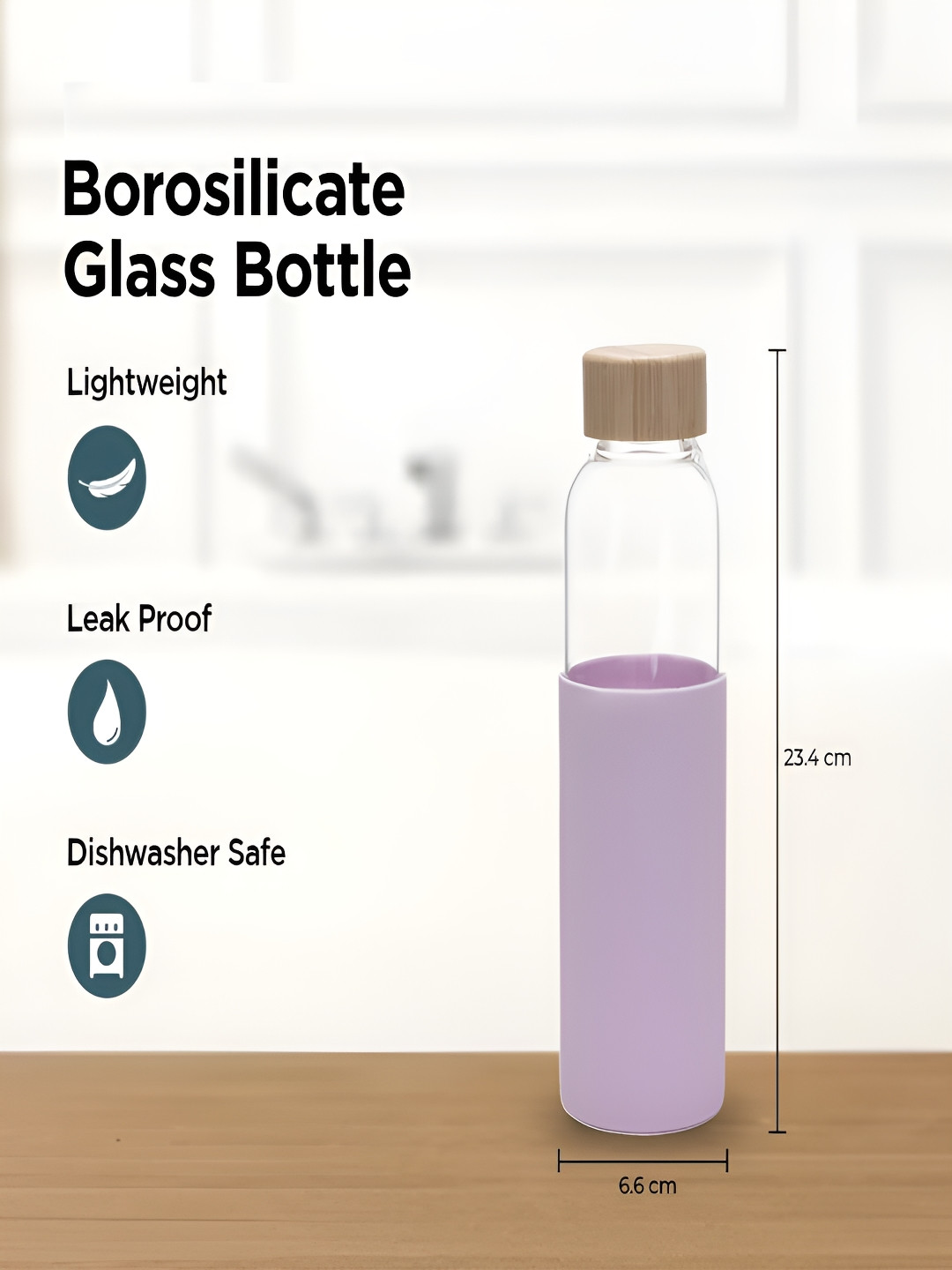 Kuber Industries Purple Solid Glass Light-weight 3 Piece Water Bottle - 550ml