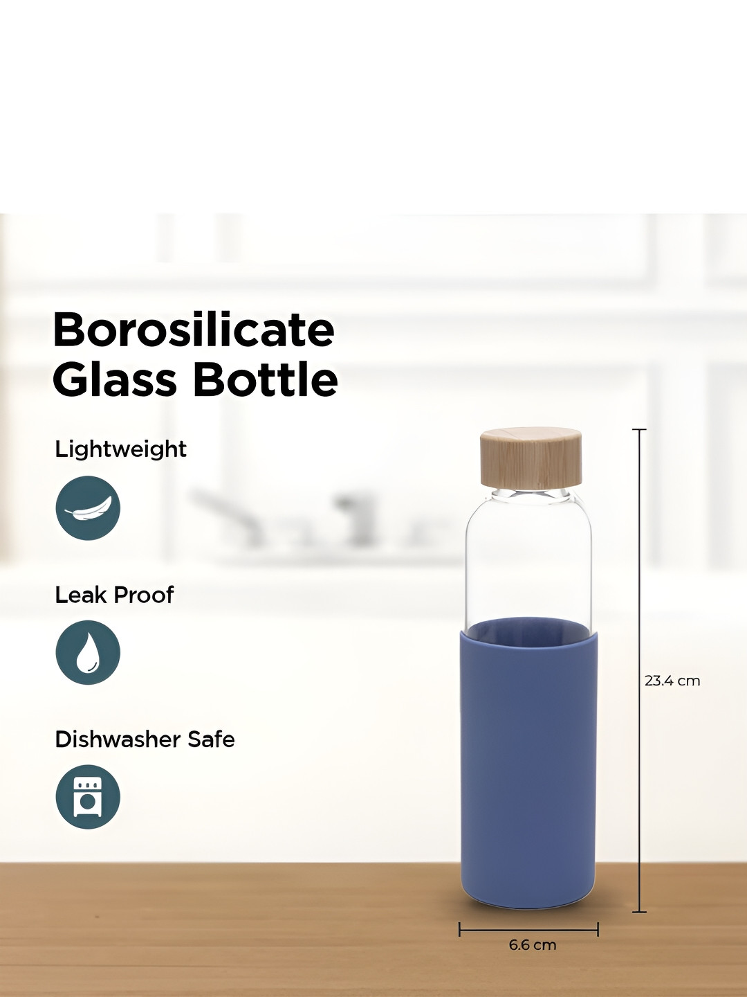 Kuber Industries Transparent Solid Glass Spill Proof 6 Piece Water Bottle - 550ml