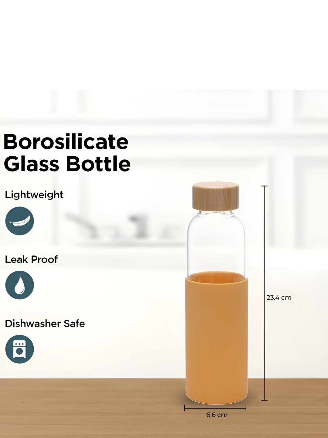 Kuber Industries Yellow Glass Spill Proof 2 Piece Water Bottle - 550ml