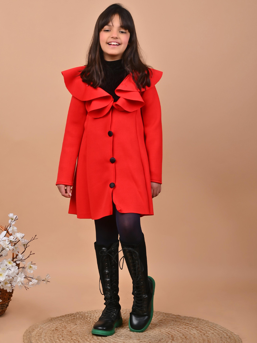 Foreverkidz Girls Asymmetric Neck Long Sleeve  A-Line Diva Coat Dress