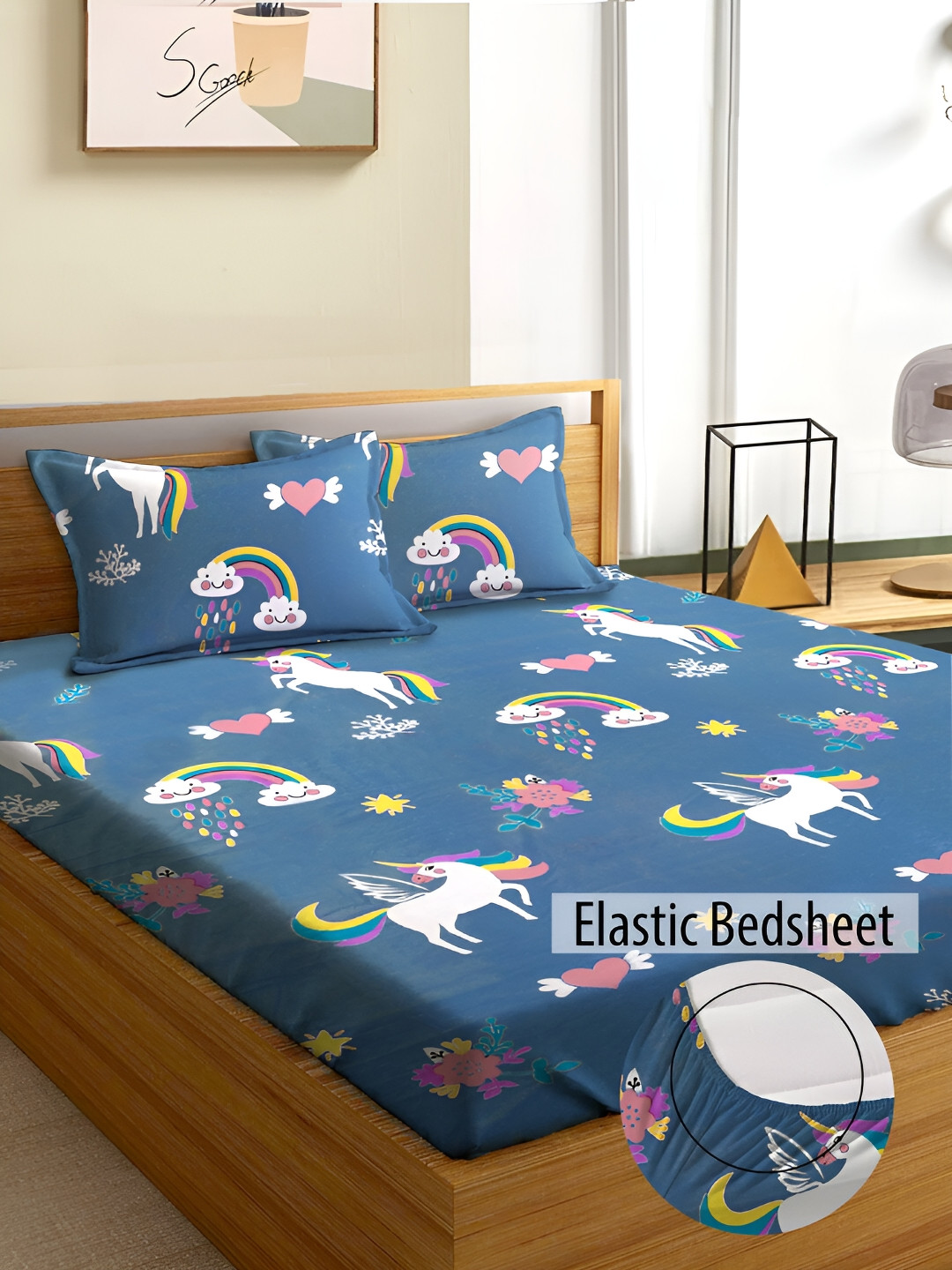 Aura Grey Cartoon Characters Microfiber 180 TC Fitted Queen Fine Bedsheet with 2 Pillow Covers-78 x 72 inches
