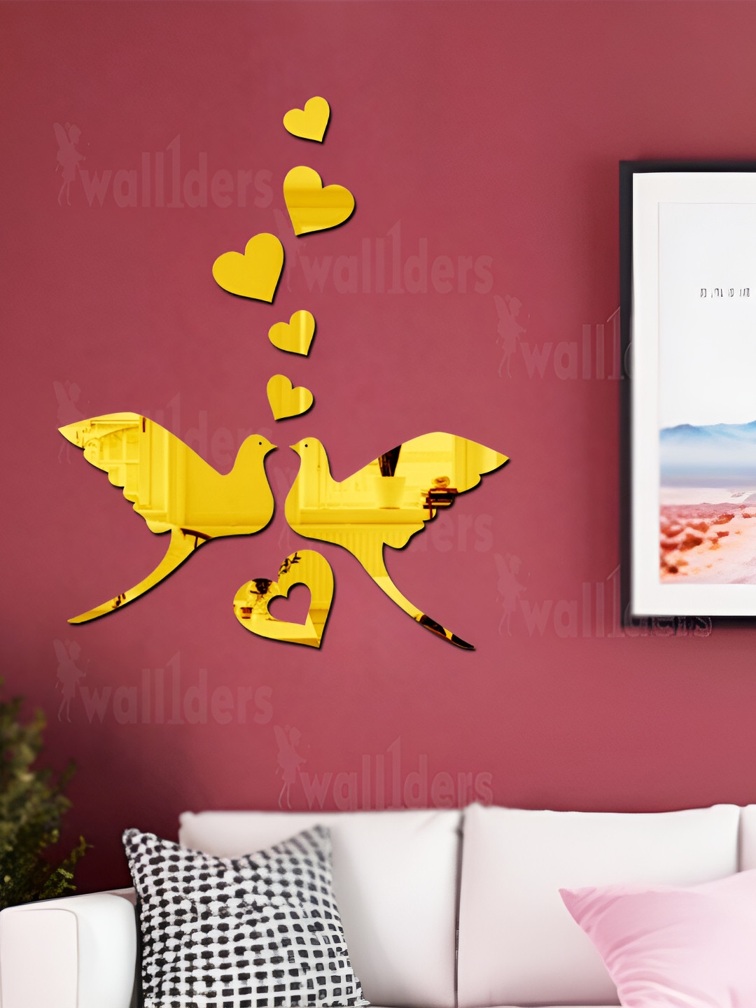 Wall1ders Gold Toned Flying Bird Mirror Wall stickers